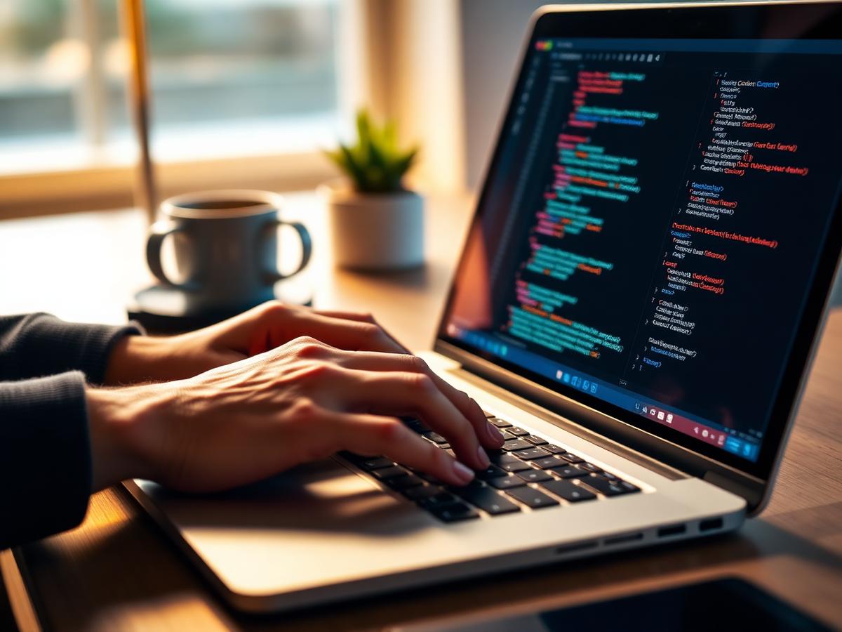Developer reviewing code for a Ghanaian business website project in Accra