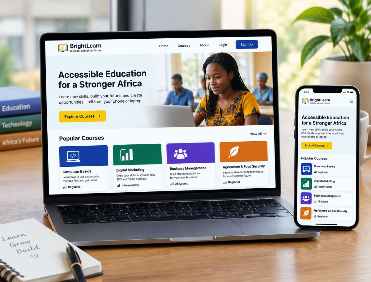 Filipika accessible education website with large text and course cards on a laptop and phone